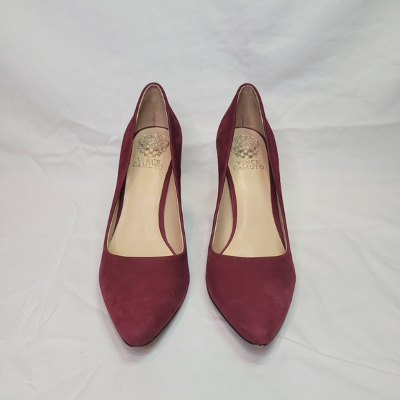 Vince Camuto Talise Pointed Toe Pumps & Chunky Flared Heel, Red - Picture 5 of 10